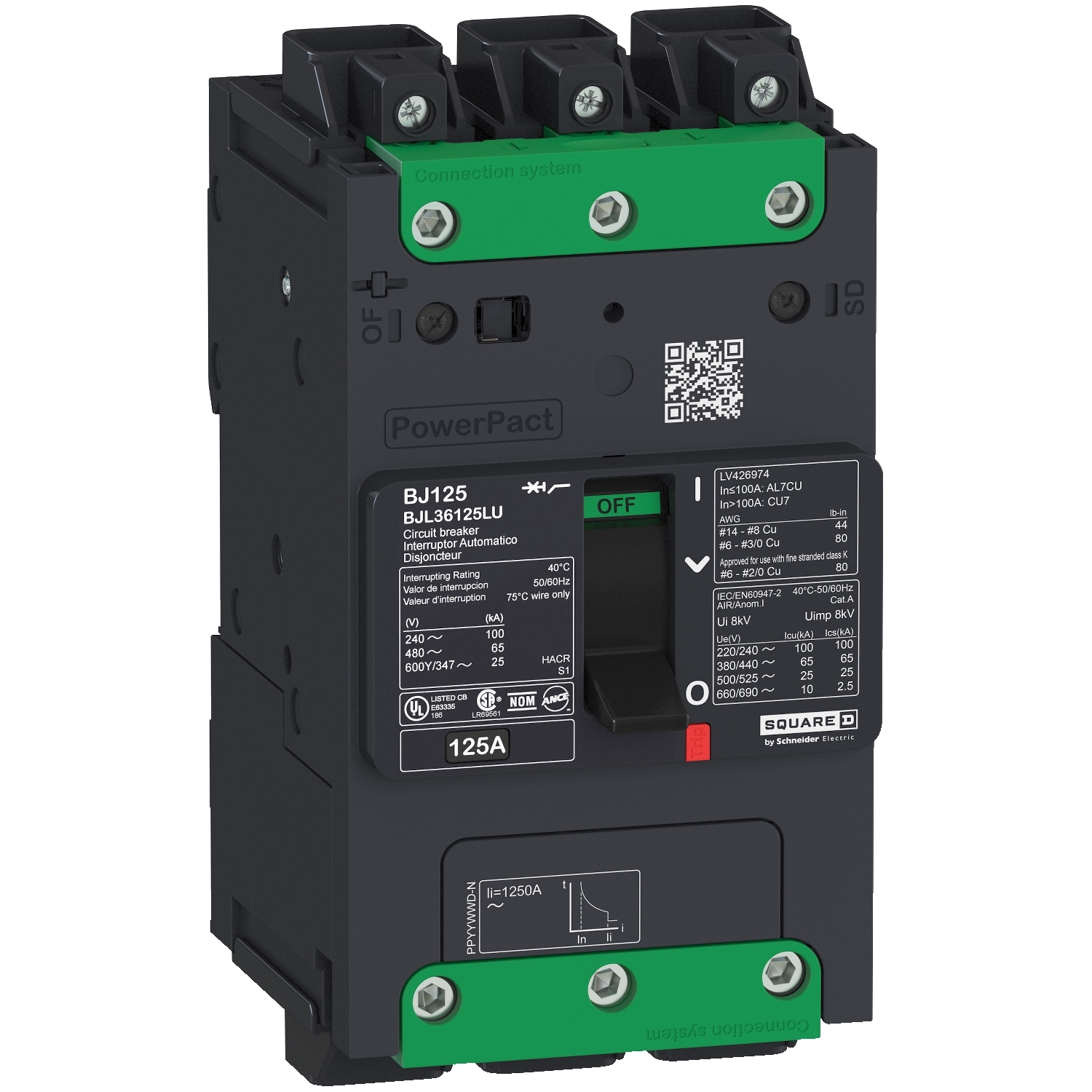 Schneider Electric Molded Case Circuit Breaker; 3-Pole; 30A; 600VAC/250VDC; 35kA @ 480VAC; Lugs - Both Ends; UL 489